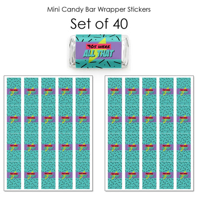 90's Throwback - Mini Candy Bar Wrapper Stickers - 1990s Party Small Favors - 40 Count