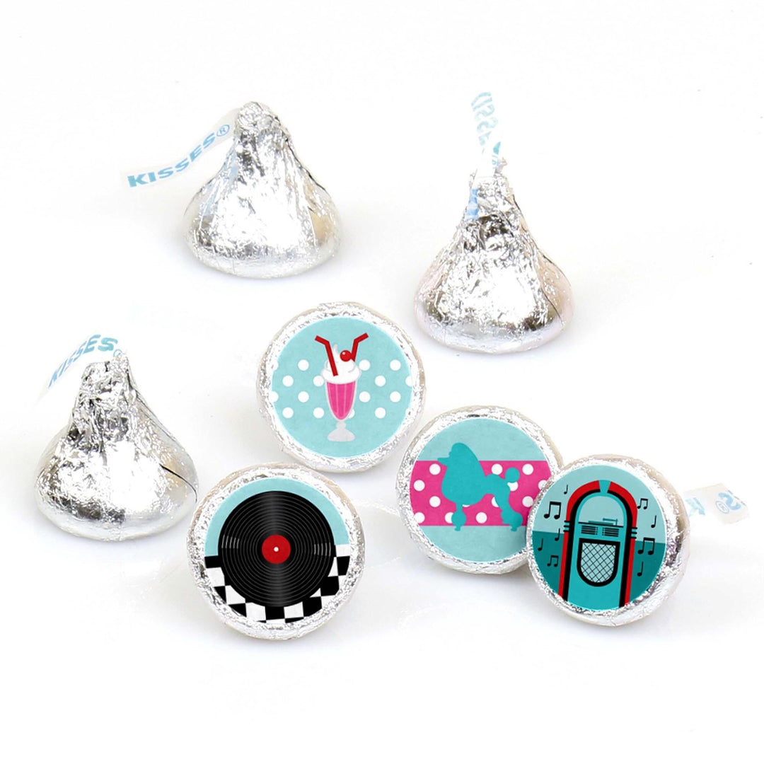 50's Sock Hop - Round Candy Labels 1950s Rock N Roll Party Favors - Fits Hershey's Kisses - 108 ct