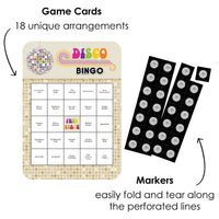 70's Disco - Bar Bingo Cards and Markers - 1970s Disco Fever Party Bingo Game - Set of 18