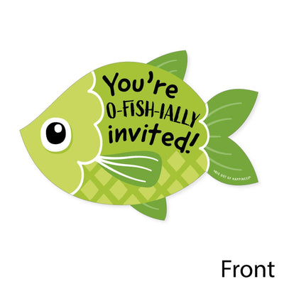 Let's Go Fishing - Shaped Fill-In Invitations - Fish Themed Party or Birthday Party Invitation Cards with Envelopes - Set of 12