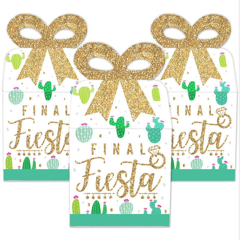 Final Fiesta - Square Favor Gift Boxes - Last Fiesta Bachelorette Party Bow Boxes - Set of 12