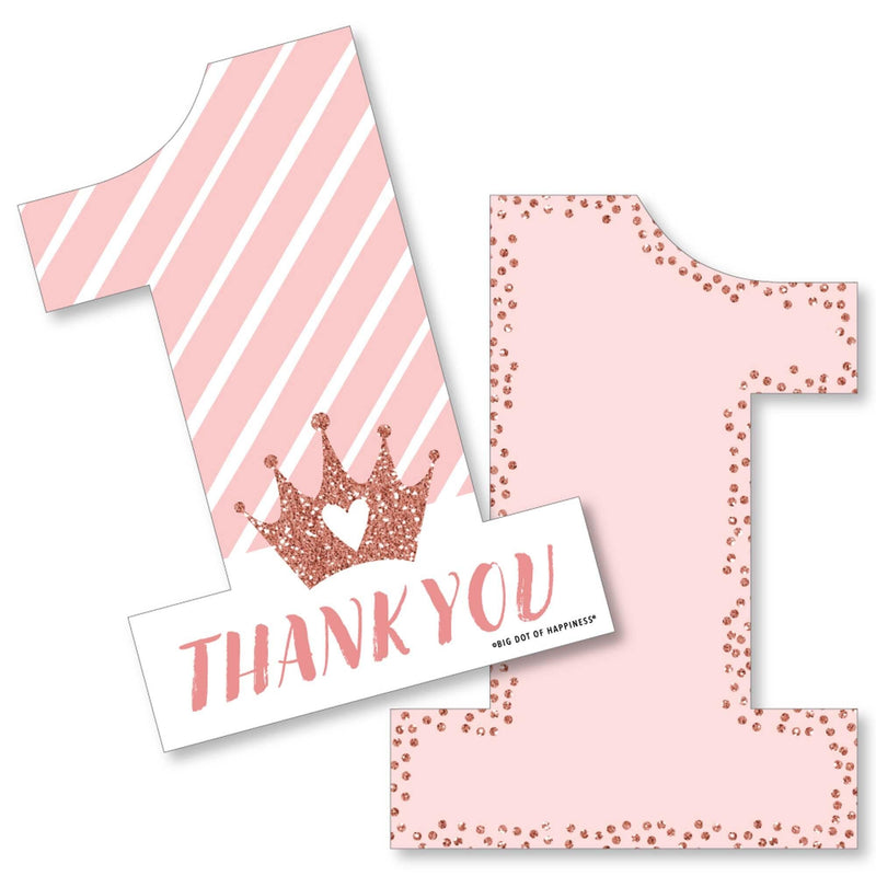 1st Birthday Little Miss Onederful - Shaped Thank You Cards - Girl First Birthday Party Thank You Note Cards with Envelopes - Set of 12
