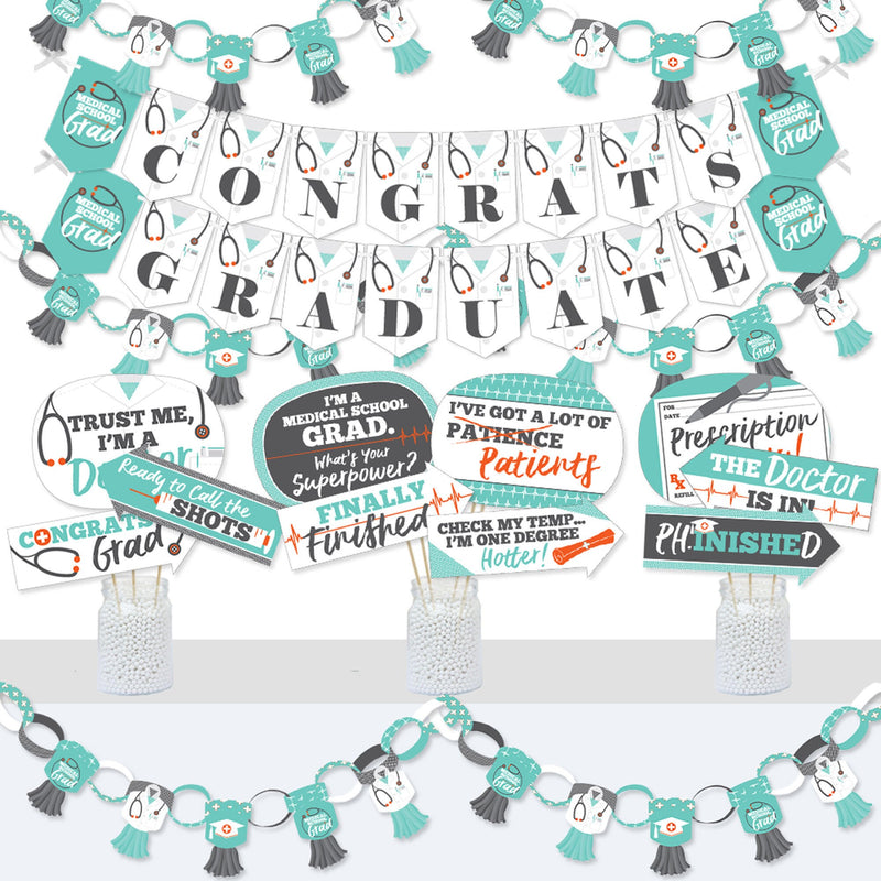 Medical School Grad - Banner and Photo Booth Decorations - Doctor Graduation Party Supplies Kit - Doterrific Bundle