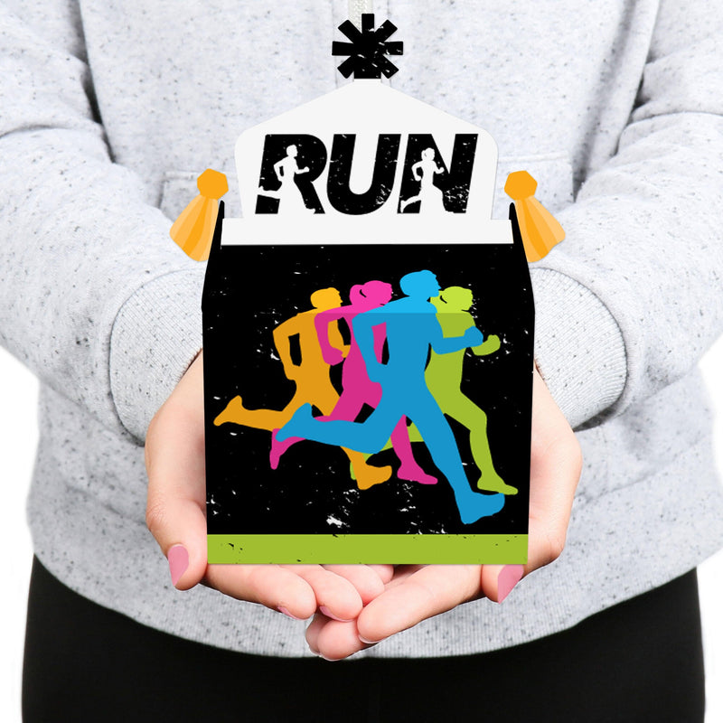 Set The Pace - Running - Treat Box Party Favors - Track, Cross Country or Marathon Party Goodie Gable Boxes - Set of 12