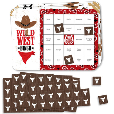 Western Hoedown - Bar Bingo Cards and Markers - Wild West Cowboy Party Bingo Game - Set of 18
