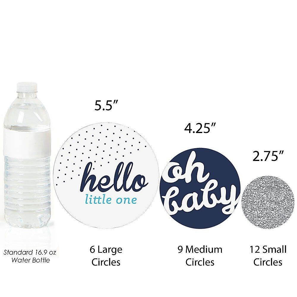 Hello Little One - Blue and Silver - Boy Baby Shower Giant Circle Confetti - Baby Shower Decorations - Large Confetti 27 Count