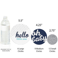 Hello Little One - Blue and Silver - Boy Baby Shower Giant Circle Confetti - Baby Shower Decorations - Large Confetti 27 Count