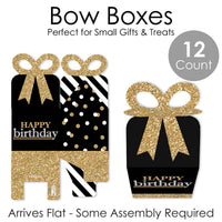 Adult Happy Birthday - Gold - Square Favor Gift Boxes - Birthday Party Bow Boxes - Set of 12
