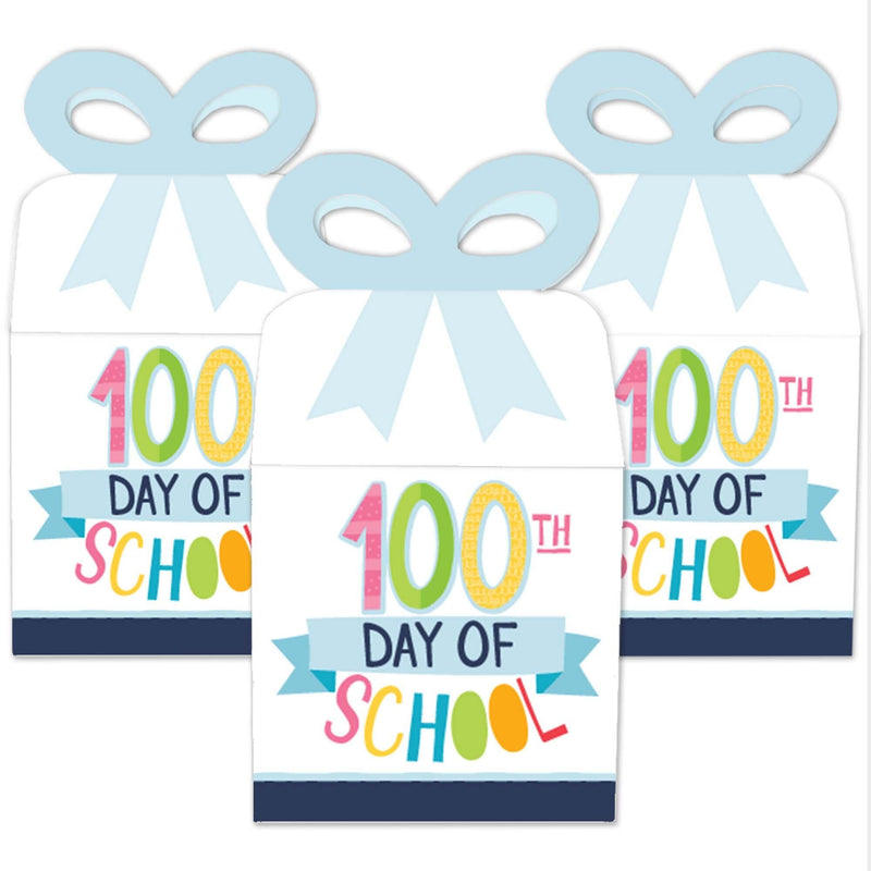 Happy 100th Day of School - Square Favor Gift Boxes - 100 Days Party Bow Boxes - Set of 12