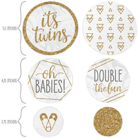 It's Twins - Gold Twins Baby Shower Giant Circle Confetti - Party Decorations - Large Confetti 27 Count