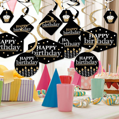 Adult Happy Birthday - Gold - Birthday Party Hanging Decor - Party Decoration Swirls - Set of 40