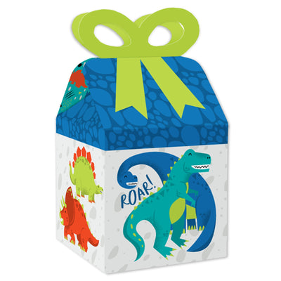 Roar Dinosaur - Square Favor Gift Boxes - Dino Mite Trex Baby Shower or Birthday Party Bow Boxes - Set of 12