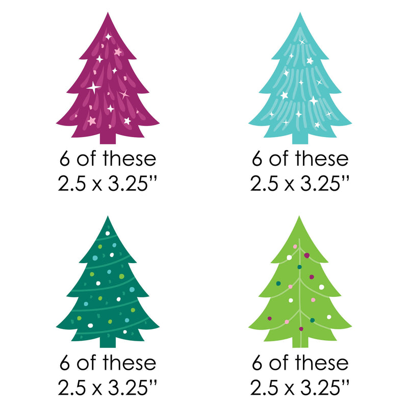 Merry and Bright Trees - DIY Shaped Colorful Whimsical Christmas Party Cut-Outs - 24 Count