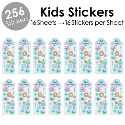 Let's Be Mermaids - Birthday Party Favor Kids Stickers - 16 Sheets - 256 Stickers