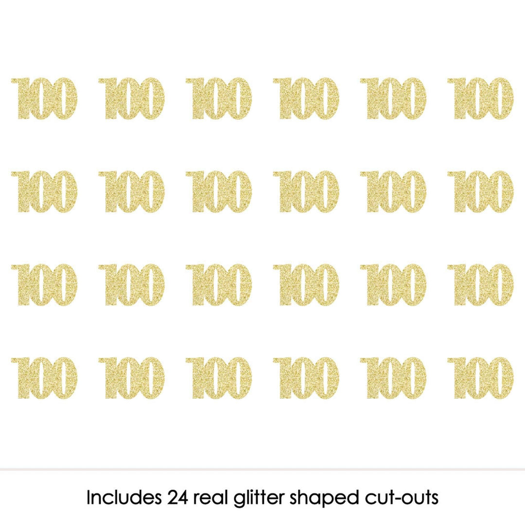 Gold Glitter 100 - No-Mess Real Gold Glitter Cut-Out Numbers - 100th Birthday Party Confetti - Set of 24