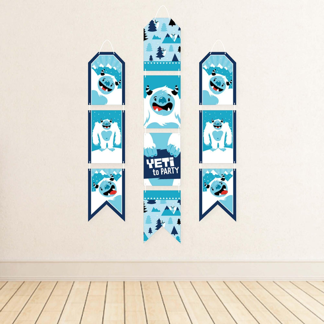 Yeti to Party - Hanging Vertical Paper Door Banners - Abominable Snowman Party or Birthday Party Wall Decoration Kit - Indoor Door Decor