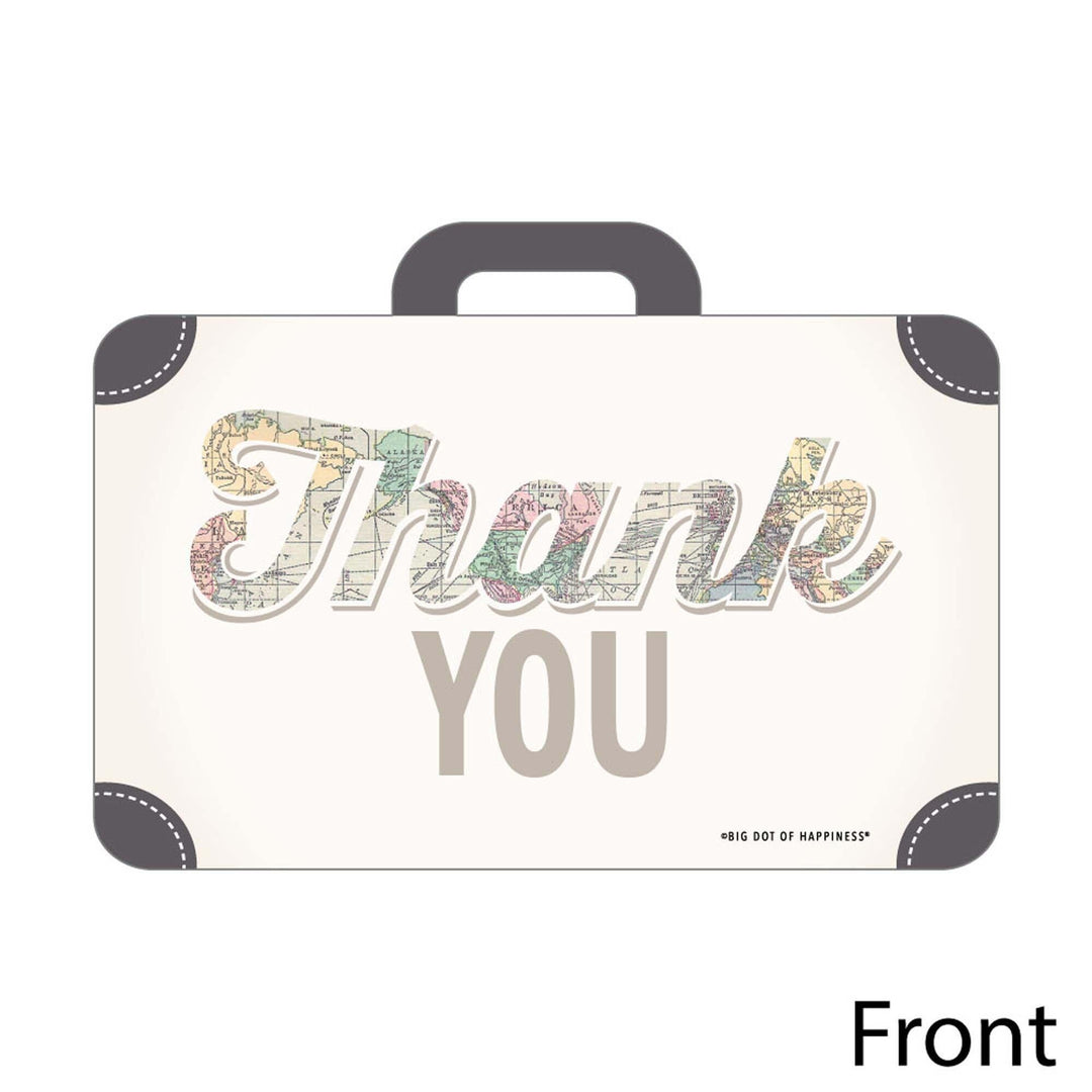 World Awaits - Shaped Thank You Cards - Travel Themed Party Thank You Note Cards with Envelopes - Set of 12