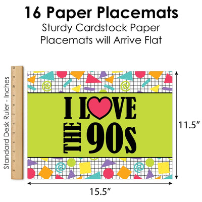 90's Throwback - Party Table Decorations - 1990s Party Placemats - Set of 16