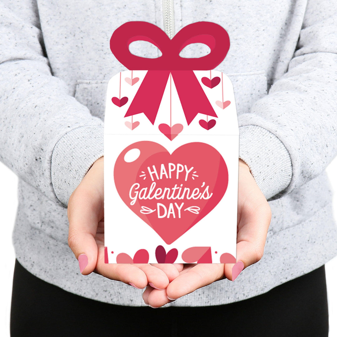 Happy Galentine's Day - Square Favor Gift Boxes - Valentine's Day Party Bow Boxes - Set of 12