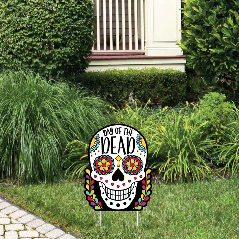 Day of the Dead - Outdoor Lawn Sign - Halloween Sugar Skull Party Yard Sign - 1 Piece