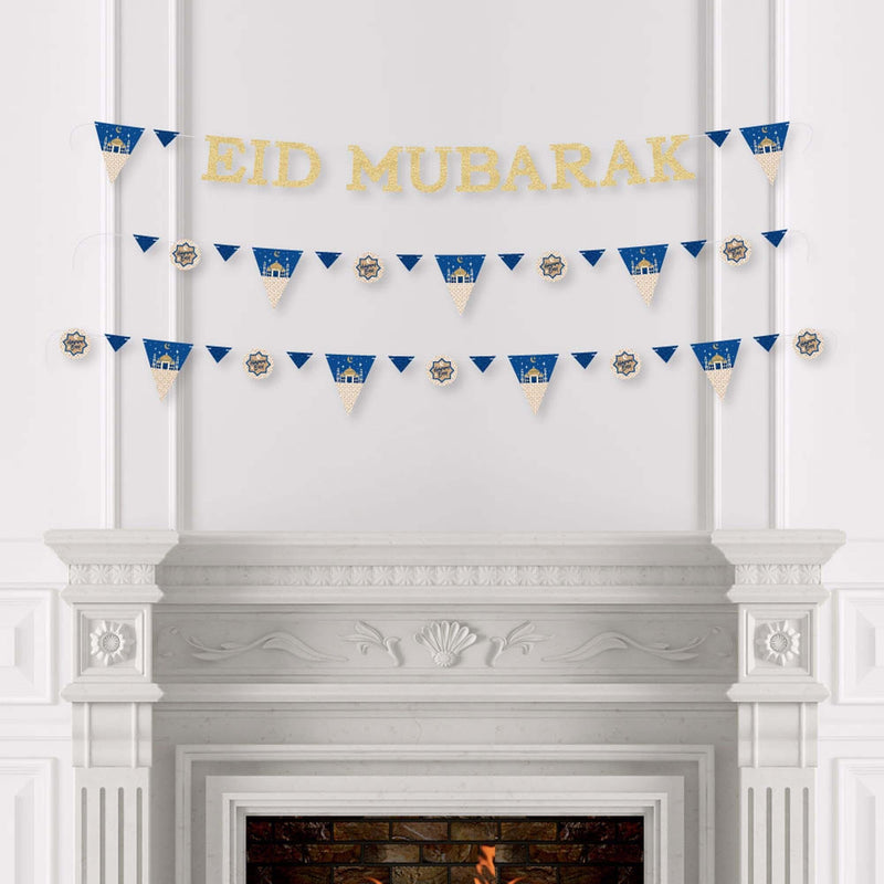 Ramadan - Eid Mubarak Letter Banner Decoration - 36 Banner Cutouts and No-Mess Real Gold Glitter Eid Mubarak Banner Letters