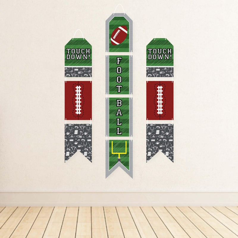 End Zone - Football - Hanging Vertical Paper Door Banners - Baby Shower or Birthday Party Wall Decoration Kit - Indoor Door Decor