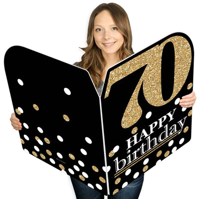 Adult 70th Birthday - Gold - Happy Birthday Giant Greeting Card - Big Shaped Jumborific Card - 16.5 x 22 inches