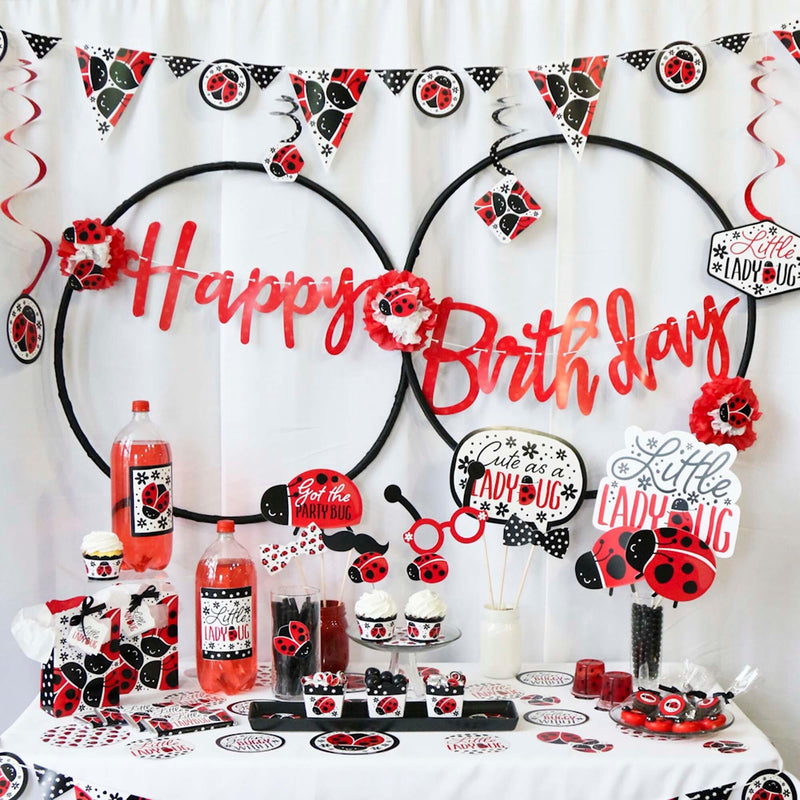 Happy Little Ladybug - Baby Shower or Birthday Party Hanging Decor - Party Decoration Swirls - Set of 40