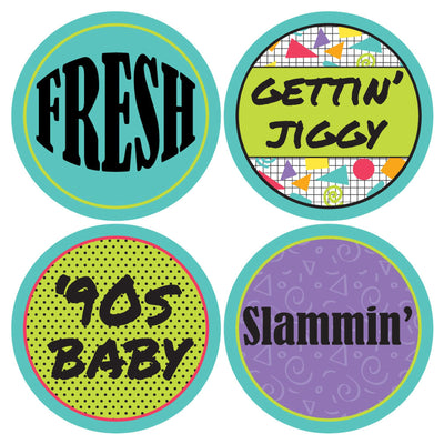 90's Throwback - 1990s Party Funny Name Tags - Party Badges Sticker Set of 12