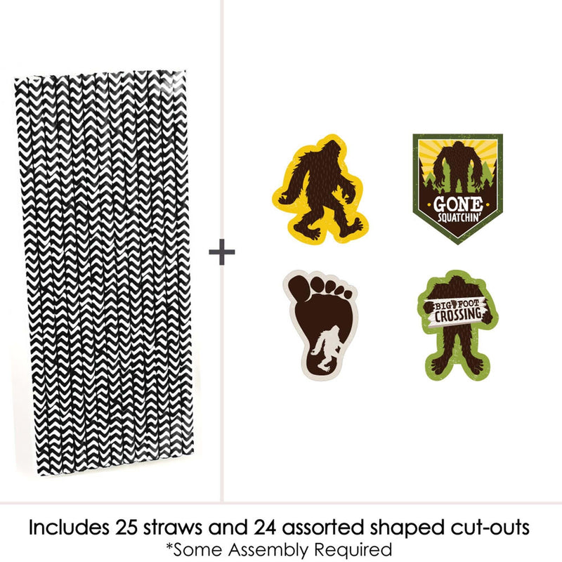 Sasquatch Crossing - Paper Straw Decor - Bigfoot Party or Birthday Party Striped Decorative Straws - Set of 24