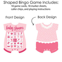 Baby Girl - Picture Bingo Cards and Markers - Pink Baby Shower Shaped Bingo Game - Set of 18