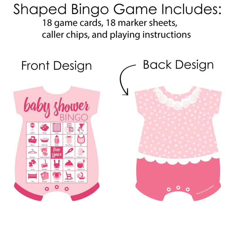Baby Girl - Picture Bingo Cards and Markers - Pink Baby Shower Shaped Bingo Game - Set of 18