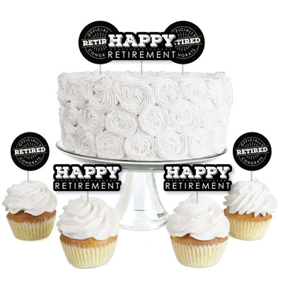 Happy Retirement - Dessert Cupcake Toppers - Retirement Party Clear Treat Picks - Set of 24