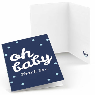 Hello Little One - Blue and Silver - Boy Baby Shower Thank You Cards - 8 ct