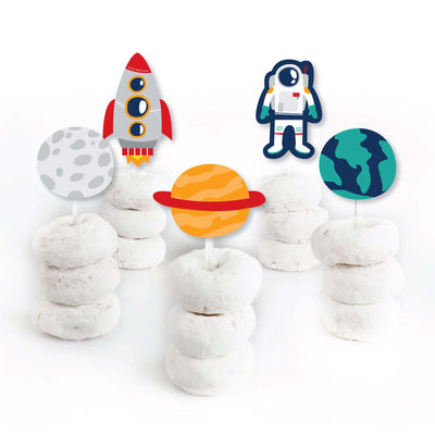 Blast Off to Outer Space - Dessert Cupcake Toppers - Rocket Ship Baby Shower or Birthday Party Clear Treat Picks - Set of 24
