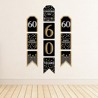 Adult 60th Birthday - Gold - Hanging Vertical Paper Door Banners - Birthday Party Wall Decoration Kit - Indoor Door Decor