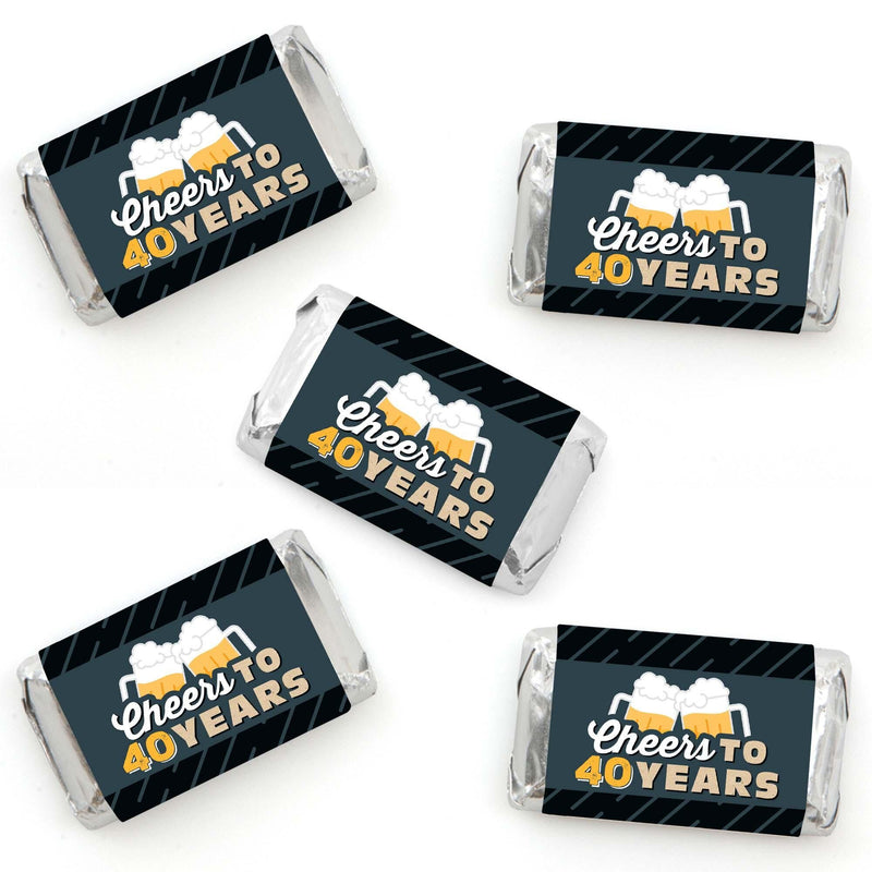 Cheers and Beers to 40 Years - Mini Candy Bar Wrapper Stickers - 40th Birthday Party Small Favors - 40 Count