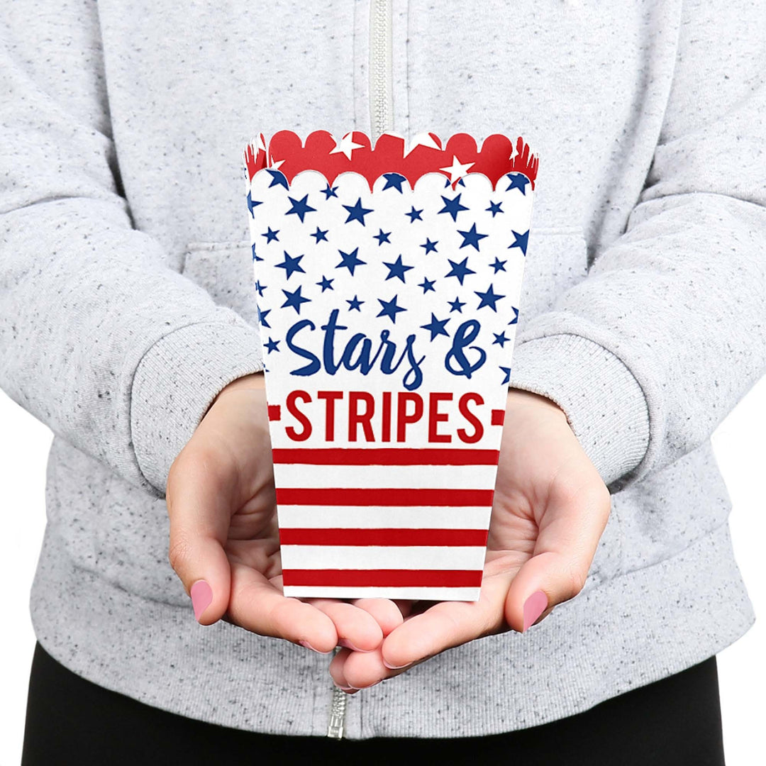 Stars and Stripes - Memorial Day, 4th of July and Labor Day USA Patriotic Party Favor Popcorn Treat Boxes - Set of 12
