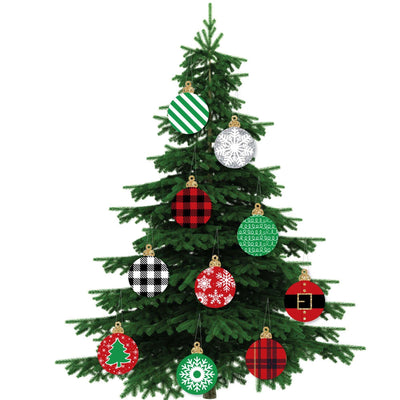 Hanging Black, Red and Green Ornaments - Outdoor Holiday and Christmas Hanging Porch and Tree Yard Decorations - 10 Pieces