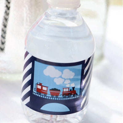 Railroad Party Crossing - Steam Train Birthday Party or Baby Shower Water Bottle Sticker Labels - Set of 20