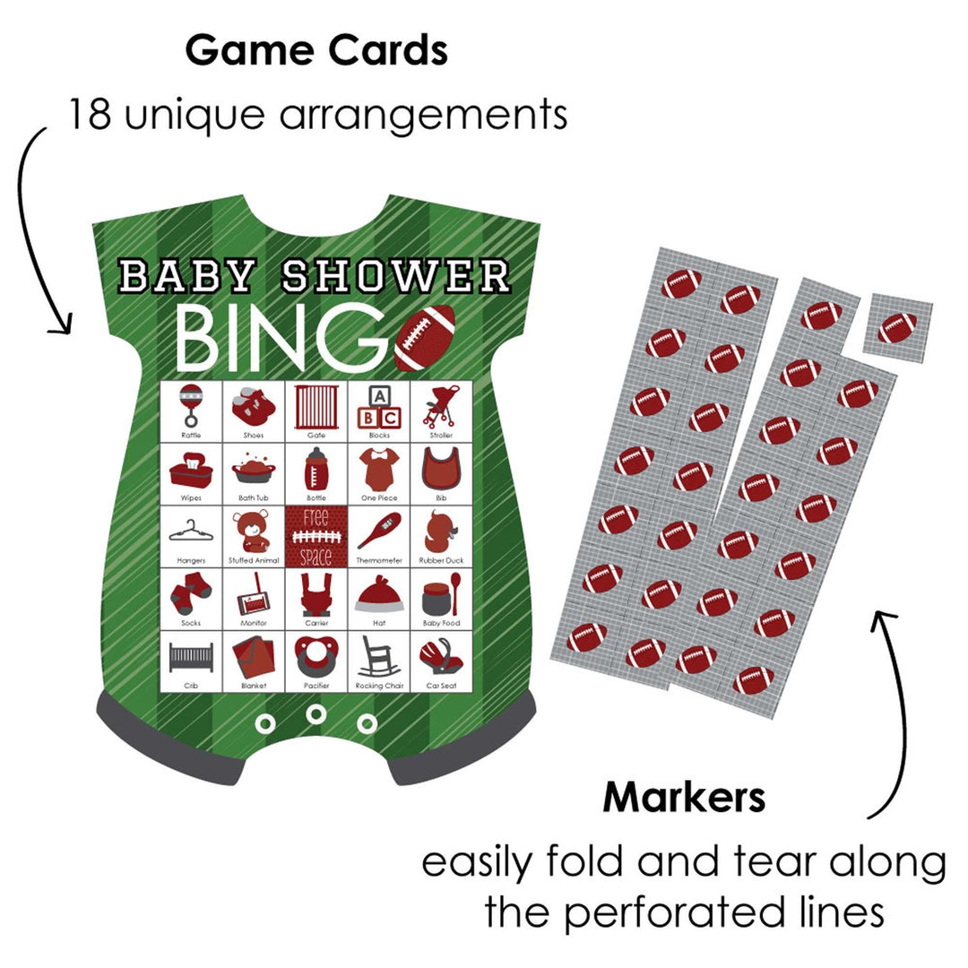 End Zone - Football - Picture Bingo Cards and Markers - Baby Shower Shaped Bingo Game - Set of 18