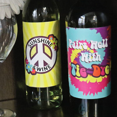 60's Hippie - 1960s Groovy Party Decorations for Women and Men - Wine Bottle Label Stickers - Set of 4