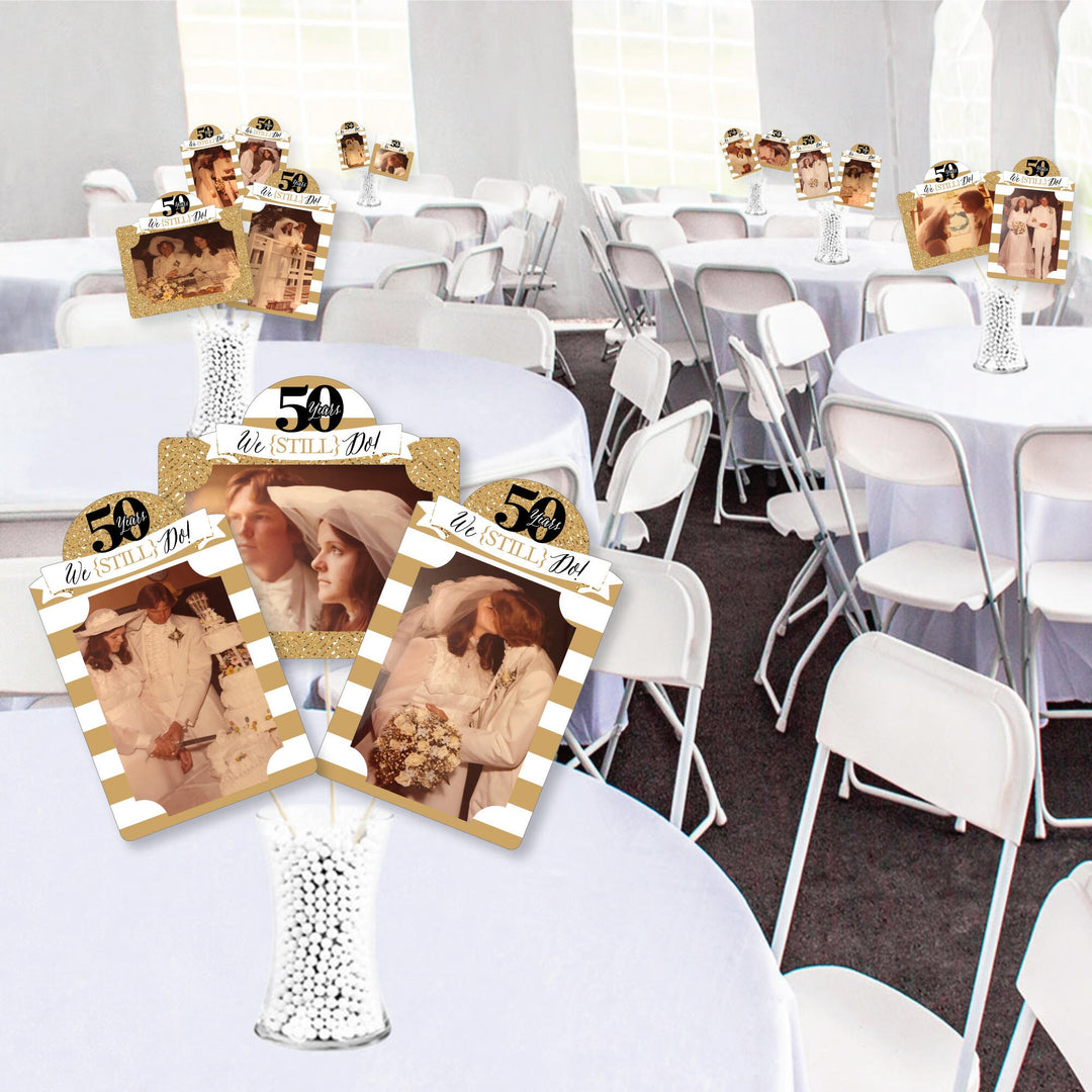 We Still Do - 50th Wedding Anniversary - Anniversary Party Picture Centerpiece Sticks - Photo Table Toppers - 15 Pieces