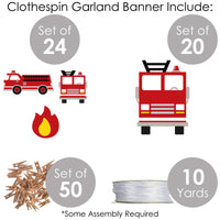 Fired Up Fire Truck - Firefighter Firetruck Baby Shower or Birthday Party DIY Decorations - Clothespin Garland Banner - 44 Pieces