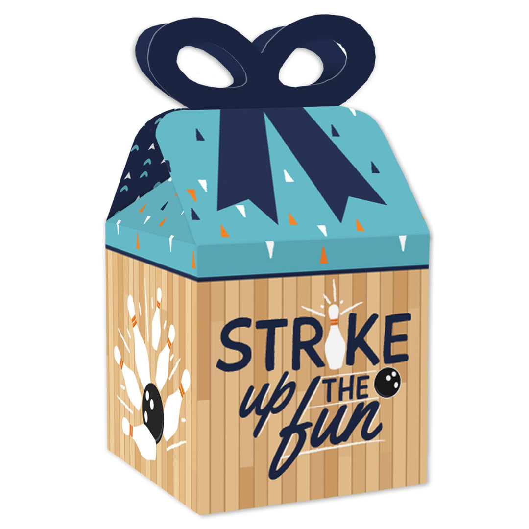 Strike Up the Fun - Bowling - Square Favor Gift Boxes - Birthday Party or Baby Shower Bow Boxes - Set of 12
