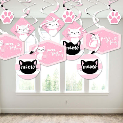Purr-fect Kitty Cat - Kitten Meow Baby Shower or Birthday Party Hanging Decor - Party Decoration Swirls - Set of 40