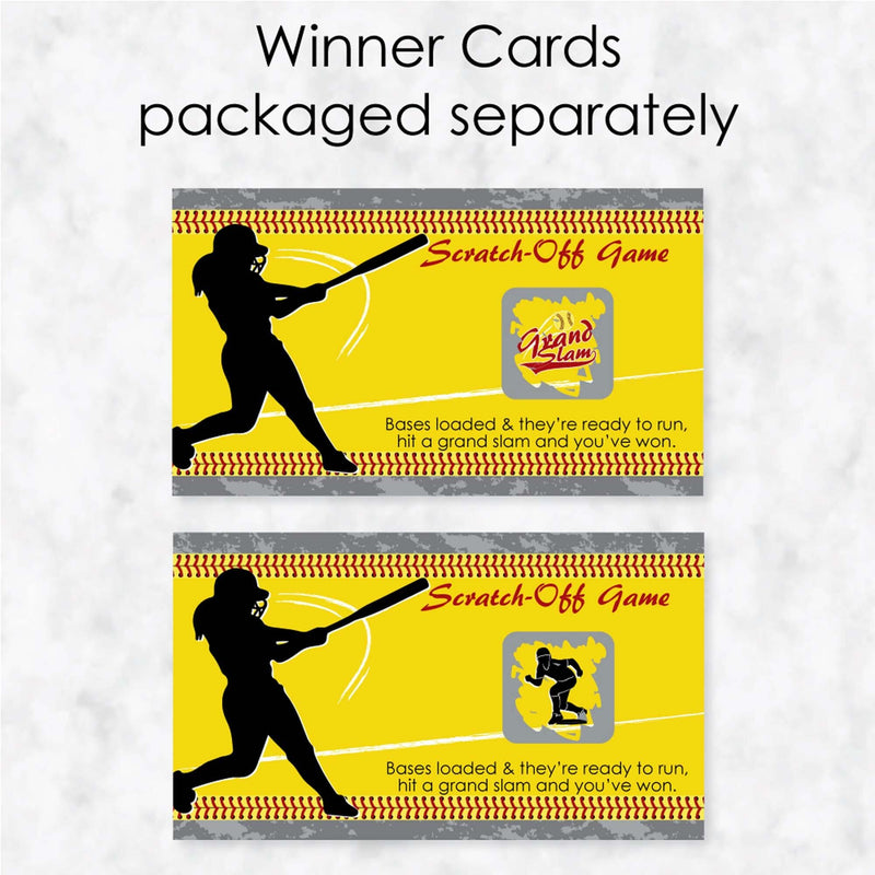 Grand Slam - Fastpitch Softball - Baby Shower or Birthday Party Scratch Off Cards - 22 Cards
