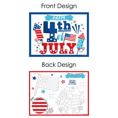 Firecracker 4th of July - Paper Red, White and Royal Blue Party Coloring Sheets - Activity Placemats - Set of 16