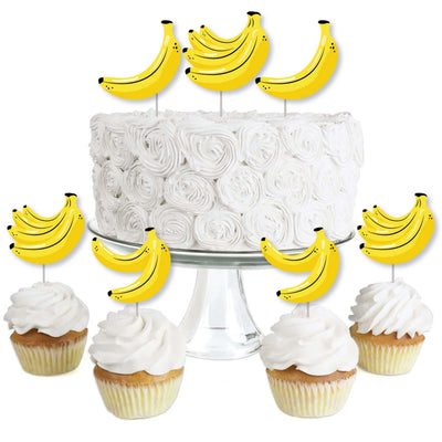 Let's Go Bananas - Dessert Cupcake Toppers - Tropical Party Clear Treat Picks - Set of 24