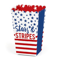 Stars and Stripes - Memorial Day, 4th of July and Labor Day USA Patriotic Party Favor Popcorn Treat Boxes - Set of 12